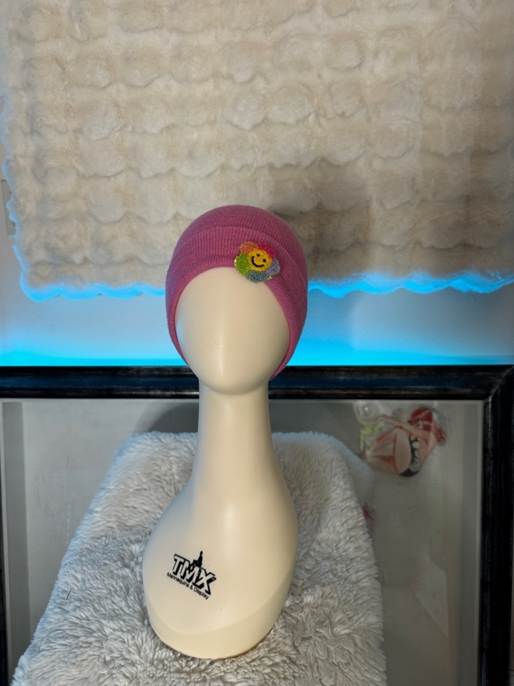 Pink Beanie with Smiley Face Patch